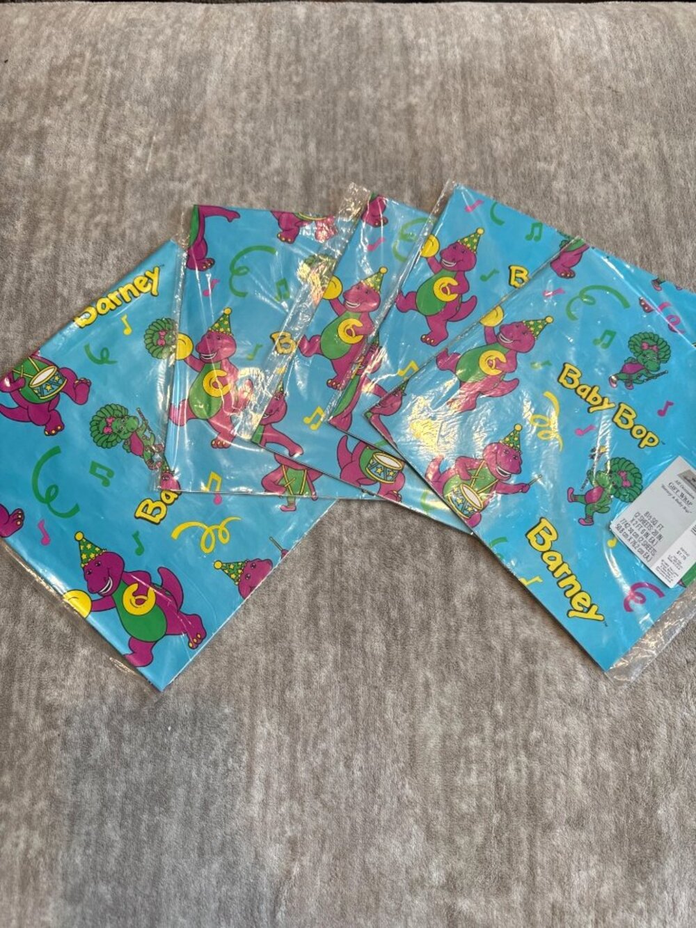 Vintage Barney Baby Bop 1993 Hallmark Gift Wrap Lot of 5 Brand New